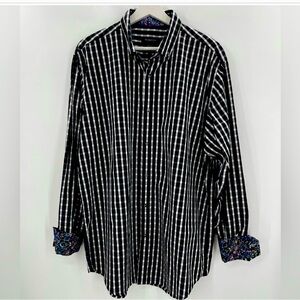 Bugatchi Button Down Dress Shirt Classic Fit Gingham Print Size Large